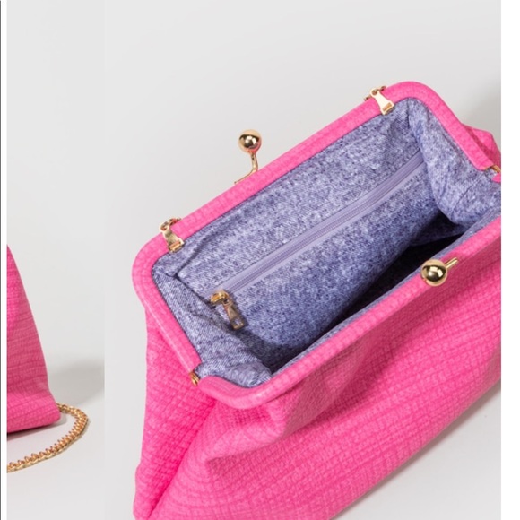 Francesca’s Collections fuscia pink Sophie Frame Chain Clutch Crossbody Bag Purs - Picture 3 of 8
